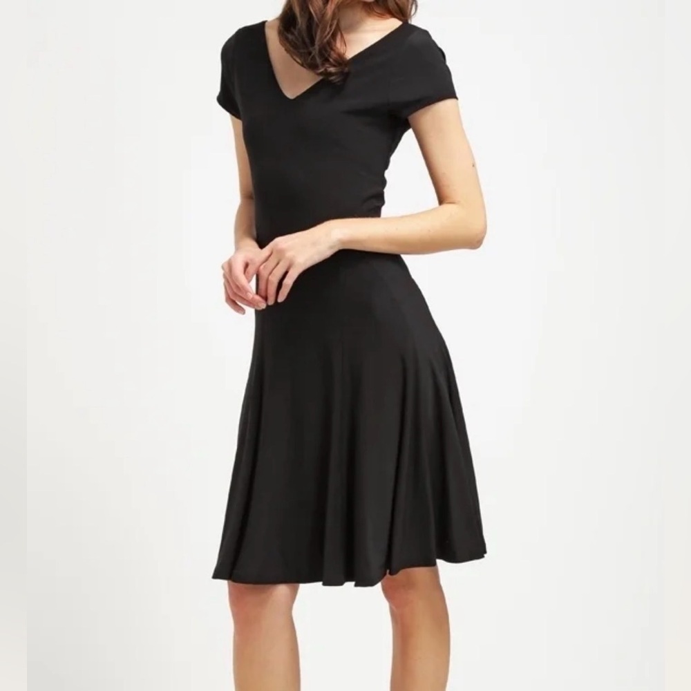 RALPH LAUREN L Black Stretch midi length woman evening dress minimalist LBD